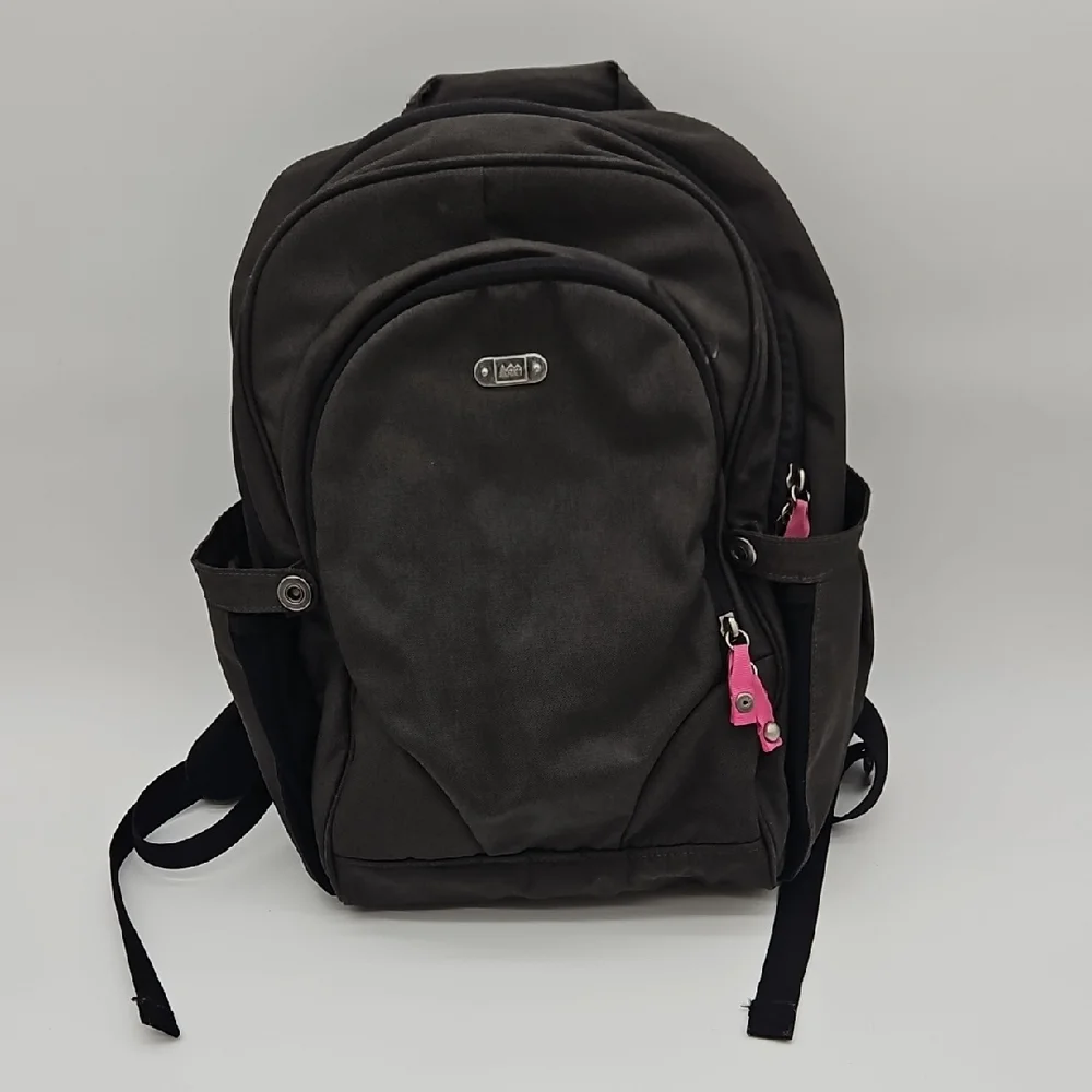 REI Dark Green Gray Tone Backpack with Pink Zipper Pulls